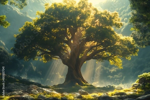 Fototapeta Biblical illustration, the Tree of Life whose fruit was eaten by Adam and Eve