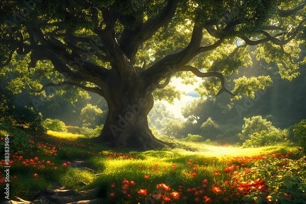 Fototapeta Biblical illustration, the Tree of Life whose fruit was eaten by Adam and Eve