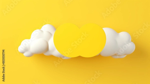 Fototapeta Vibrant yellow background with fluffy white clouds, perfect for creative design projects.