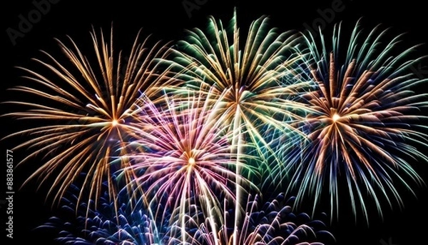 Fototapeta Beautiful and colorful illustration of fireworks exploding