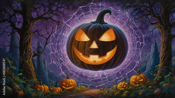 Obraz Pumpkin with neon lights