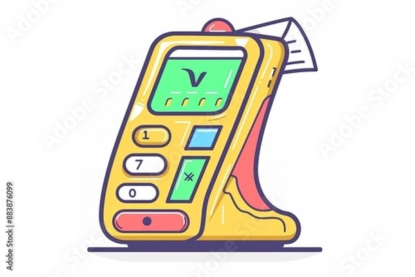 Fototapeta Payment terminal engraving sketch hand drawn color raster illustration. Scratch board style imitation. Hand drawn image.