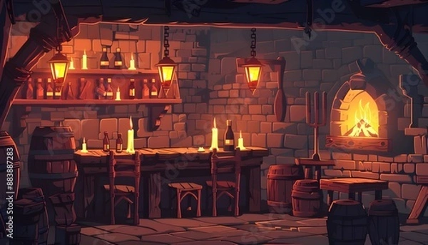 Fototapeta medieval tavern in the dungeon of a castle