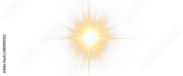 Fototapeta Bright, glowing orange and yellow starburst effect with radiant energy beams isolated on transparent background 