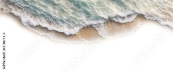 Fototapeta Top view of ocean waves gently lapping onto a sandy beach, creating a serene coastal scene, isolated on transparent background 
