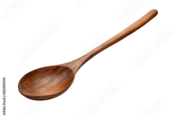 Fototapeta A wooden ladle with a smooth, curved bowl and a rustic handle, isolated on a white background