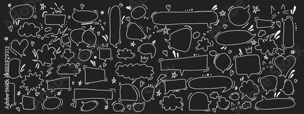 Fototapeta Speech bubbles doodle white line vector icons bundle in negative space. Communication in chat hand drawn illustration set black and white