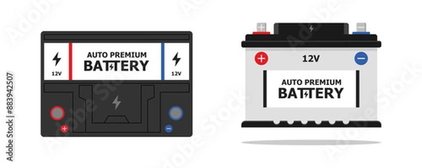 Obraz Car Battery icon isolated on white background. Accumulator battery energy power and electricity accumulator battery. top view auto parts electrical supply power in flat style vector