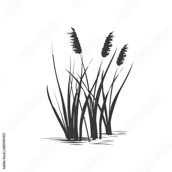 Fototapeta Minimalist black and white drawing of tall grass or reeds in a marsh
