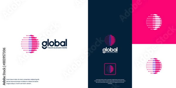 Fototapeta global tech logo with modern abstract style, digital technology, logo design template.