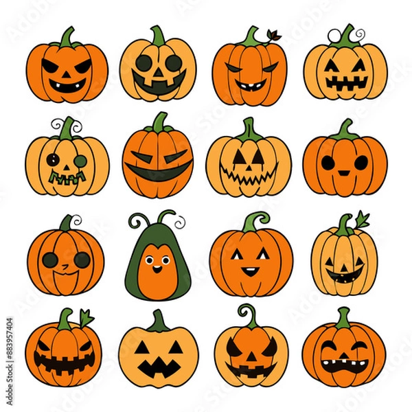 Fototapeta Pumpkin character set halloween