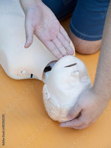 Fototapeta First aid training - mastering CPR techniques on a dummy