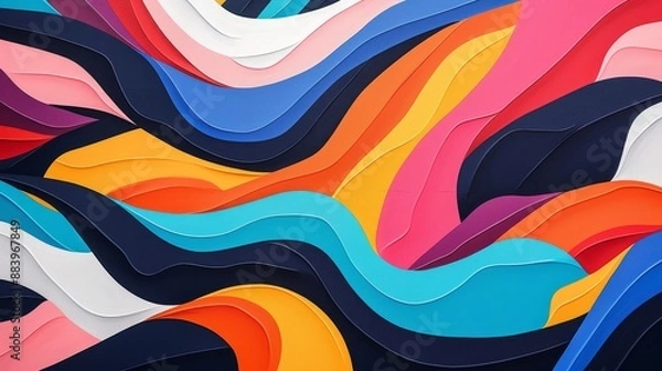 Fototapeta A colorful, abstract painting with a wave-like pattern