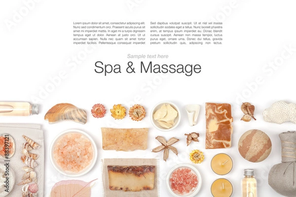 Fototapeta spa and massage elements on white background 