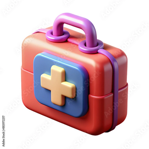 Obraz Shiny 3D plastic first aid kit icon with detailed textures and vibrant colors
