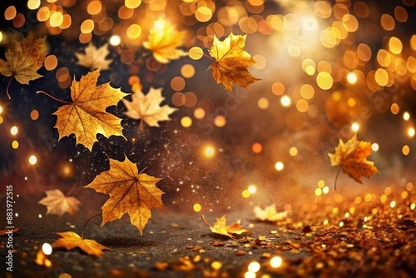 Fototapeta Autumn Background with Colorful Orange Leaves and Branches, Falling to the Ground, Template with Space for Copy