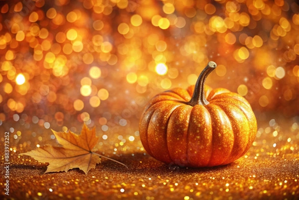 Fototapeta Autumn Background with Colorful Orange Leaves and Branches, Falling to the Ground, Template with Space for Copy