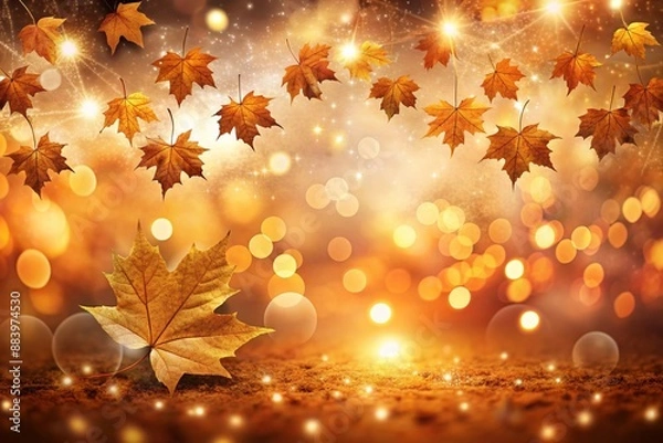 Fototapeta Autumn Background with Colorful Orange Leaves and Branches, Falling to the Ground, Template with Space for Copy