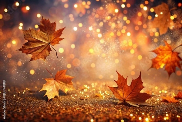 Fototapeta Autumn Background with Colorful Orange Leaves and Branches, Falling to the Ground, Template with Space for Copy