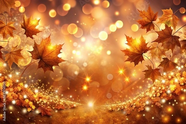 Fototapeta Autumn Background with Colorful Orange Leaves and Branches, Falling to the Ground, Template with Space for Copy