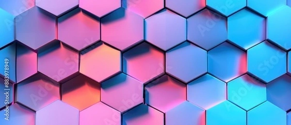 Fototapeta seamless pattern, Vibrant hexagonal pattern in blue and pink tones, creating a 3D abstract geometric background with a modern and dynamic feel.
