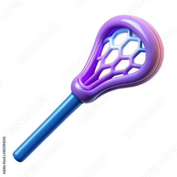 Fototapeta Detailed 3D plastic lacrosse stick icon with glossy finish and vibrant colors
