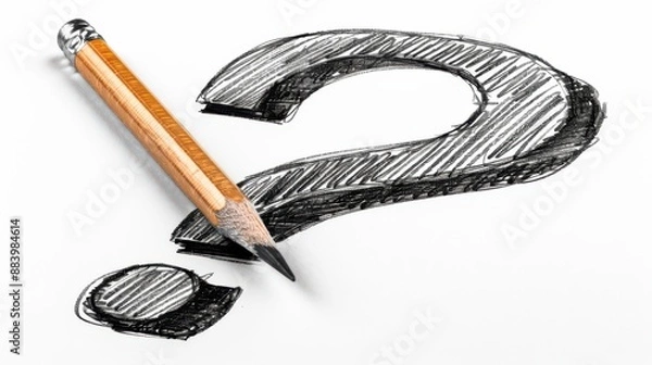 Fototapeta Pencil drawing of a question mark, isolated on white
