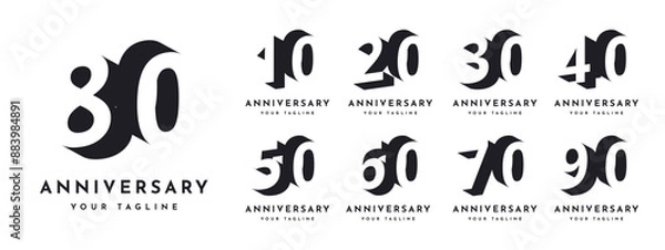 Fototapeta 10 20 30 to 90 Years Anniversary celebration illustration template design