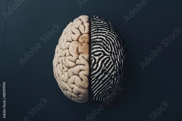 Fototapeta 
Half of the brain and fingerprint view from above. The concept of identity, unique data.