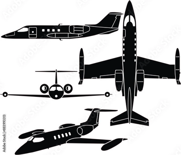 Fototapeta Small private jet vector set with outline 