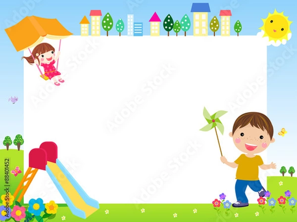 Obraz Illustration of cute children and banner