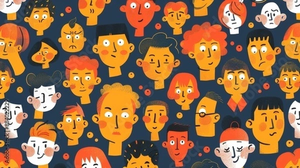 Fototapeta Diverse and Quirky Hand-Drawn Characters with Bold Colors and Playful Expressions