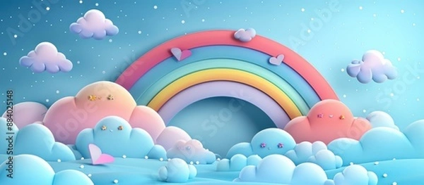 Fototapeta Rainbow Over a 3D Cloud Landscape