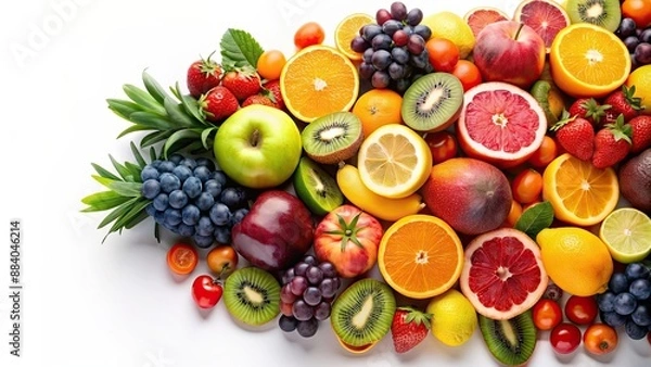 Fototapeta Colorful and vibrant of various fruits on a white background, fruits,colorful, vibrant, background, healthy, food