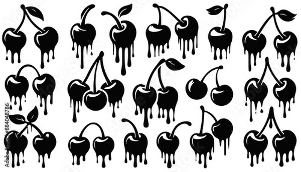 Obraz Dripping Cherry Silhouettes Vector Collection