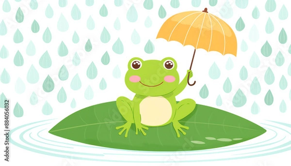 Fototapeta 梅雨イメージ　傘をさすカエル