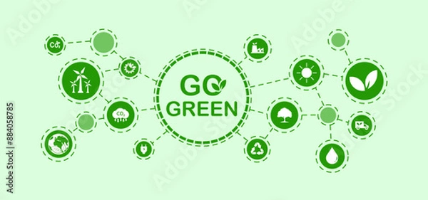 Obraz Go Green concept, sustainable environmental development, sustainable energy business, climate change with white icons