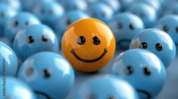 Fototapeta Happy smile face on a table, good feedback rating and positive customer review, experience, satisfaction survey ,mental health assessment, child wellness, world mental health day concept, generative a