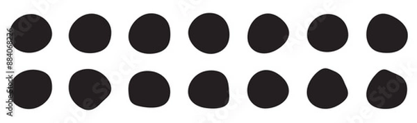 Fototapeta  Organic black blobs of irregular shape. Abstract blotch, inkblot and pebble silhouettes, simple liquid amorphous splodge elements water forms creative minimal bubble stone vector set