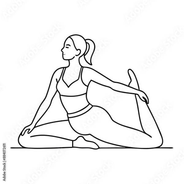 Obraz fit woman stretching on the floor. illustration line art vector 