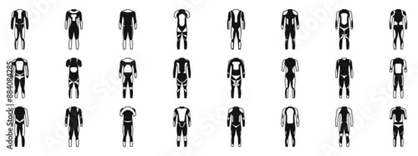 Fototapeta Wetsuit icons set. Collection of thermal underwear showing different designs for athletes practicing winter sports