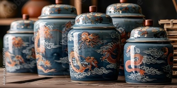 Fototapeta  Ceramic jar from Jingdezhen with dragon motif.
