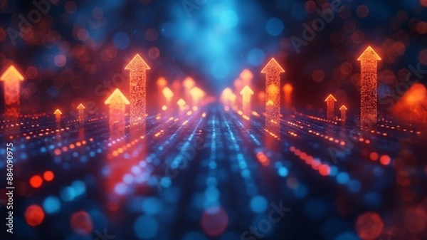 Obraz Upward arrow growth chart digital background, stock market financial economic growth trend concept illustration