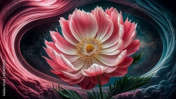 Obraz A flower with red and white petals and a yellow center.