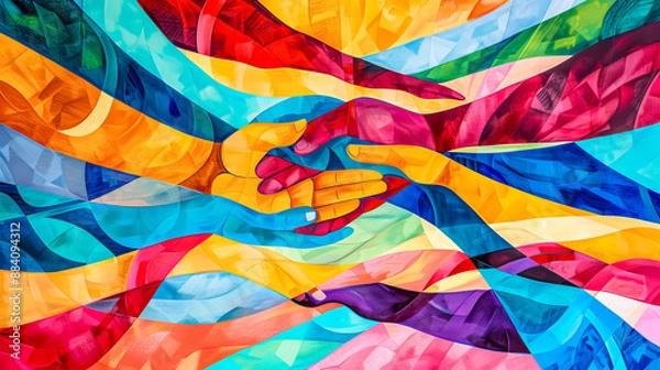 Obraz Colorful hands joining together showing concept of teamwork