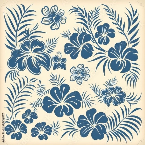 Fototapeta Vintage Hawaiian Floral Pattern