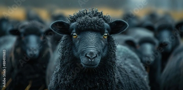 Fototapeta The outcast among the flock was the black sheep.