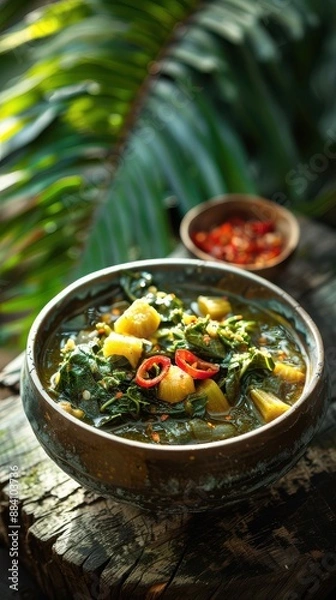 Fototapeta Traditional Caribbean Callaloo Stew With Leafy Greens And Spices