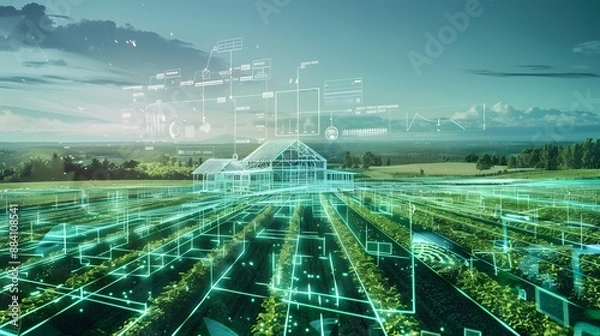 Fototapeta A digital twin of a farm created using cloud computing and IoT data