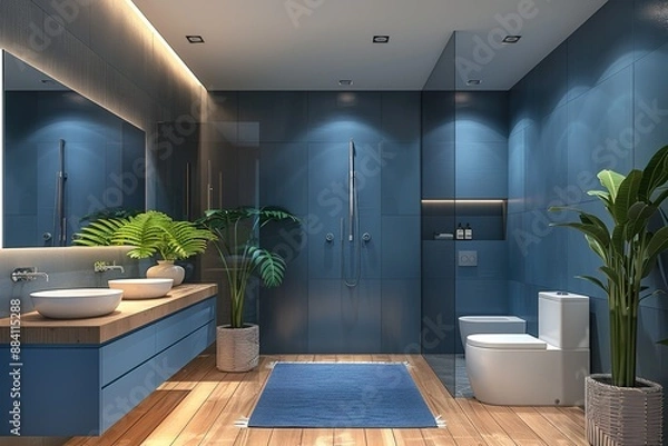 Obraz Modern bathroom interior with blue double vanity
